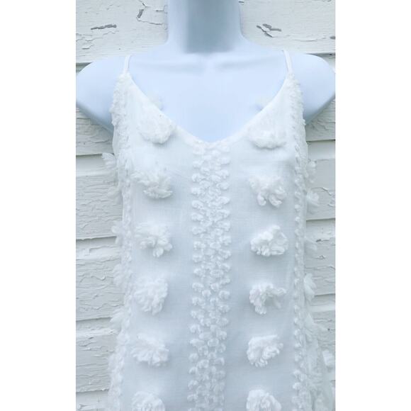 &Merci Dress Womens L White Sheer Pom Pom Ruffle Clip Dot Swing Strappy Lined - Picture 2 of 5